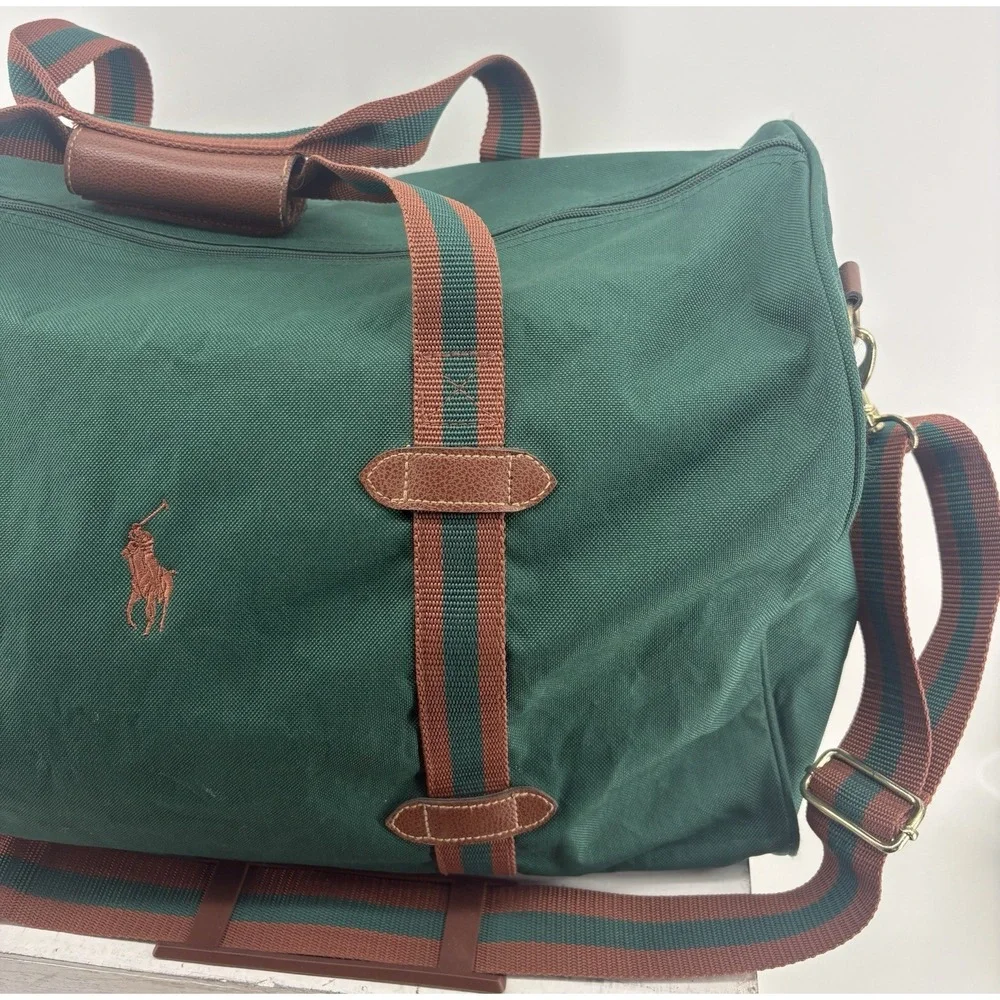 VTG Polo Ralph Lauren Fragrance Duffel Bag Green Nylon Canvas Weekender Pony 20
